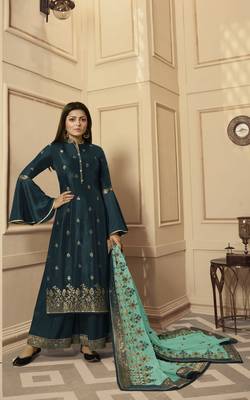 Turquoise embroidered silk salwar 1