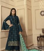 Turquoise embroidered silk salwar