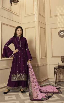Purple embroidered silk salwar 1