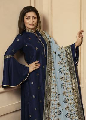 Blue embroidered silk salwar 2