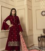 Maroon embroidered silk salwar