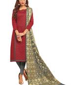 Maroon Embroidered Cotton Salwar