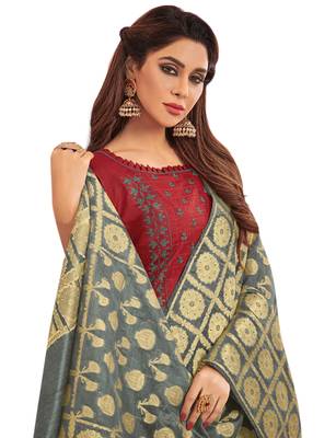 Maroon Embroidered Cotton Salwar 3