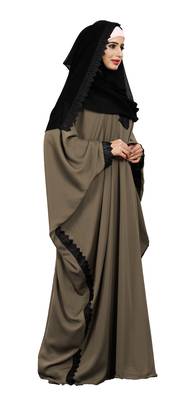 Justkartit Occasion Wear Stone Color Islamic Long Free Size Nida Abaya With Lace Work And Dupatta 2