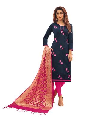 Dark-Blue Embroidered Cotton Salwar 1