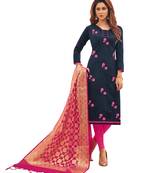 Dark-Blue Embroidered Cotton Salwar