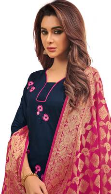Dark-Blue Embroidered Cotton Salwar 2
