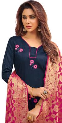 Dark-Blue Embroidered Cotton Salwar 3