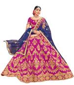 Pink Embroidered Art Silk Semi Stitched Lehenga