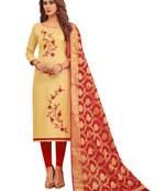 Beige Embroidered Cotton Salwar
