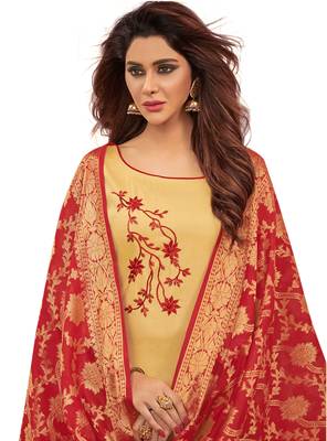 Beige Embroidered Cotton Salwar 2