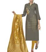 Grey Embroidered Cotton Salwar