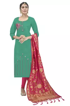 Green Embroidered Cotton Salwar