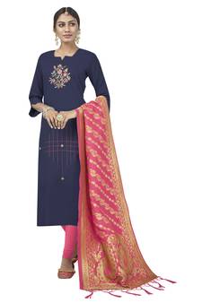 Blue Embroidered Cotton Salwar