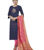 Blue Embroidered Cotton Salwar