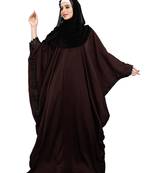Justkartit Wine Color Plain Free Size Nida Abaya With Lace Work And Dupatta
