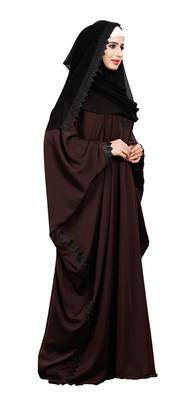 Justkartit Wine Color Plain Free Size Nida Abaya With Lace Work And Dupatta 2