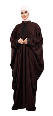 Justkartit Wine Color Plain Free Size Nida Abaya With Lace Work And Dupatta 3