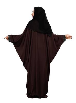 Justkartit Wine Color Plain Free Size Nida Abaya With Lace Work And Dupatta 4