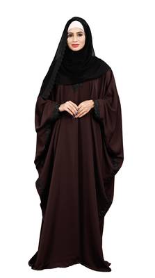 Justkartit Wine Color Plain Free Size Nida Abaya With Lace Work And Dupatta 5