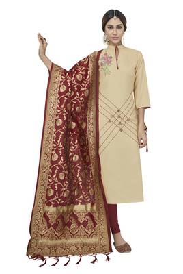 Beige Embroidered Cotton Salwar 1
