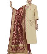 Beige Embroidered Cotton Salwar