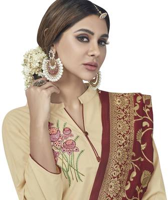 Beige Embroidered Cotton Salwar 2
