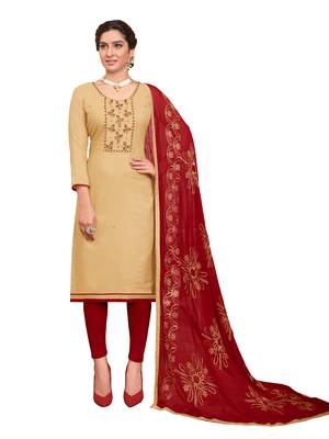 Beige Embroidered Cotton Salwar 1