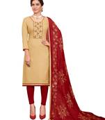 Beige Embroidered Cotton Salwar