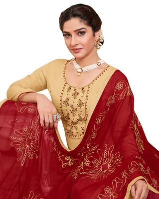 Beige Embroidered Cotton Salwar 2