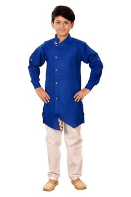 Blue plain cotton silk boys-kurta-pyjama 1