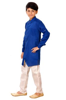 Blue plain cotton silk boys-kurta-pyjama 2