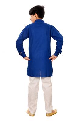 Blue plain cotton silk boys-kurta-pyjama 4