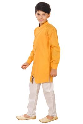 Yellow plain cotton silk boys-kurta-pyjama 2