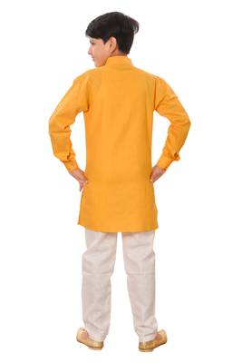 Yellow plain cotton silk boys-kurta-pyjama 4