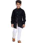 Black plain cotton silk boys-kurta-pyjama