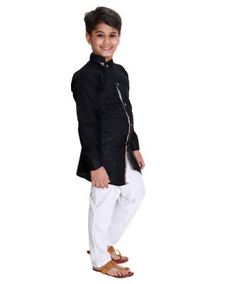 Black plain cotton silk boys-kurta-pyjama 2