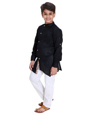 Black plain cotton silk boys-kurta-pyjama 3