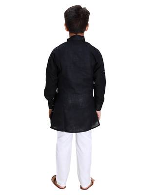 Black plain cotton silk boys-kurta-pyjama 4