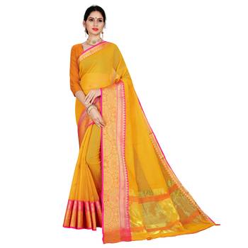 Yellow Woven Cotton Silk Saree With Blouse 1