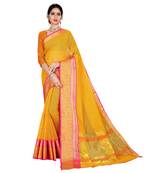 Yellow Woven Cotton Silk Saree With Blouse