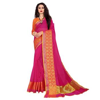 Pink woven cotton silk saree with blouse 1