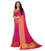 Pink woven cotton silk saree with blouse