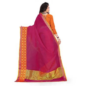 Pink woven cotton silk saree with blouse 2