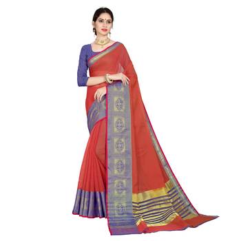Pink Woven Cotton Silk Saree With Blouse 1