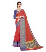 Pink Woven Cotton Silk Saree With Blouse