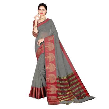 Grey woven cotton silk saree with blouse 1