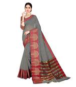 Grey woven cotton silk saree with blouse