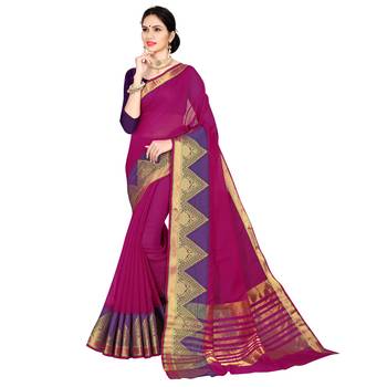 Pink woven cotton silk saree with blouse 1