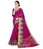 Pink woven cotton silk saree with blouse